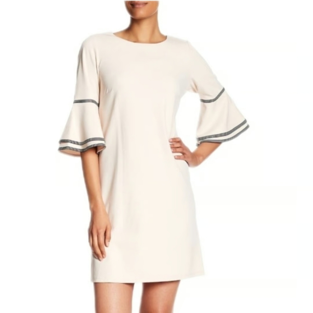 Sharagano Bell Sleeve Ivory Stretch Dress size 8 NWT